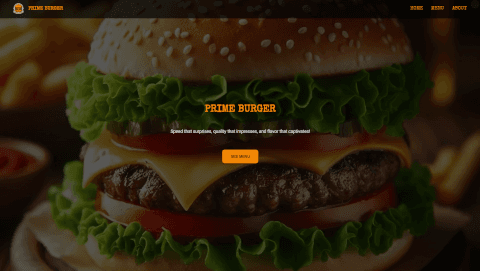 Image of the homepage of the Prime Burger website